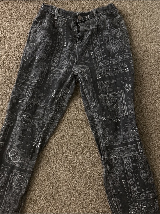 Denim - Black Bandana Print Jeans